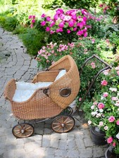Antique Wicker Baby Carriage Stroller Pram Buggies By Reibers American RARE