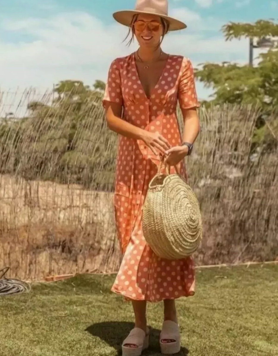 ZARA Midi POLKA DOT Dress XS Bloggers Celebrities Fav | eBay