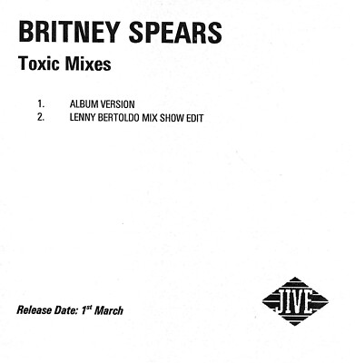 Britney Spears-Toxic Mixes 2-track DJ promo CD single 2003 Jive Records