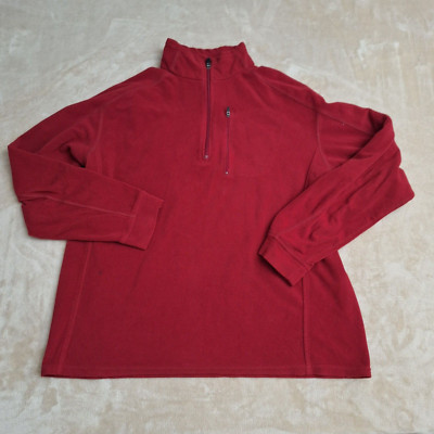 L.L. Bean Sweatshirt  Men's Large Red Mock Neck 1/4 Zip Pocket Fleece Sweater