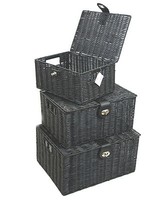 Black Resin Woven Hamper Storage Basket Box With Lid & Lock In 3 Size Ideal Gift