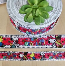 7/8  1.5" 1 YD Snoopy Happy Easter Grosgrain Ribbon Beagle Woodstock Eggs