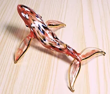 Maroon black Whale figure handmade blown glass art gold trim 4.25" decor Gift