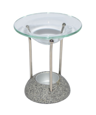 PartyLite Stone Puzzle Aroma Melts Warmer Tea Light Candle Glass Top Silvertone 
