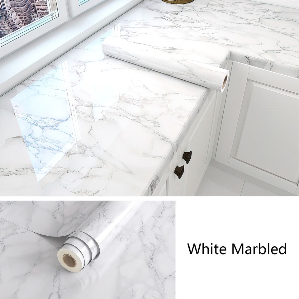 10M Roll Kitchen Worktop Vinyl Wrap Cupboard Door Marble Self Adhesive