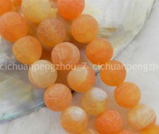 Frosted 10mm Orange Dream Fire Dragon Veins Agate Round Gems Loose Beads 15''