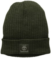 Timberland Mens Heathered Ribbed Watch Cap With Patch Logo, Olive, One Size