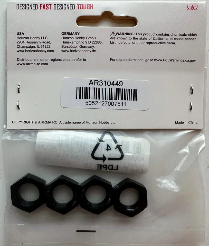 ARRMA AR310449 Aluminum Wheel Nut 17mm Black 4pcs New - Image 2 of 2