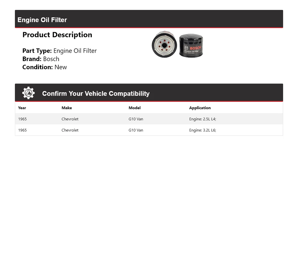 Filtro de óleo premium Chevrolet G10 Van Bosch 1965 - Imagem 2 de 3