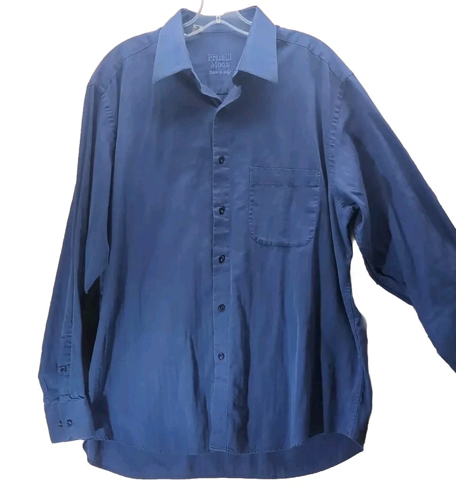 Fancy Fratelli Moda Mens Italian Long Sleeve Blue Button Up Shirt Italy 16.5-42 - Image 2 of 4