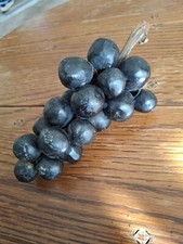 Early Italian Alabaster Black Stone Grape Cluster Small w/Wood Stem EXCELLENT