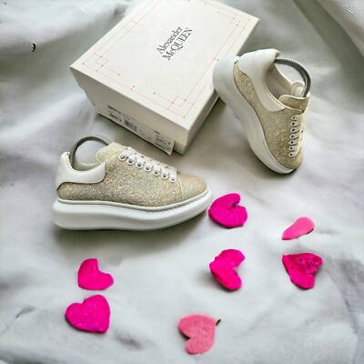 Genuine Authentic Alexander McQueen Oversized White Glitter Size UK EU  36 UK