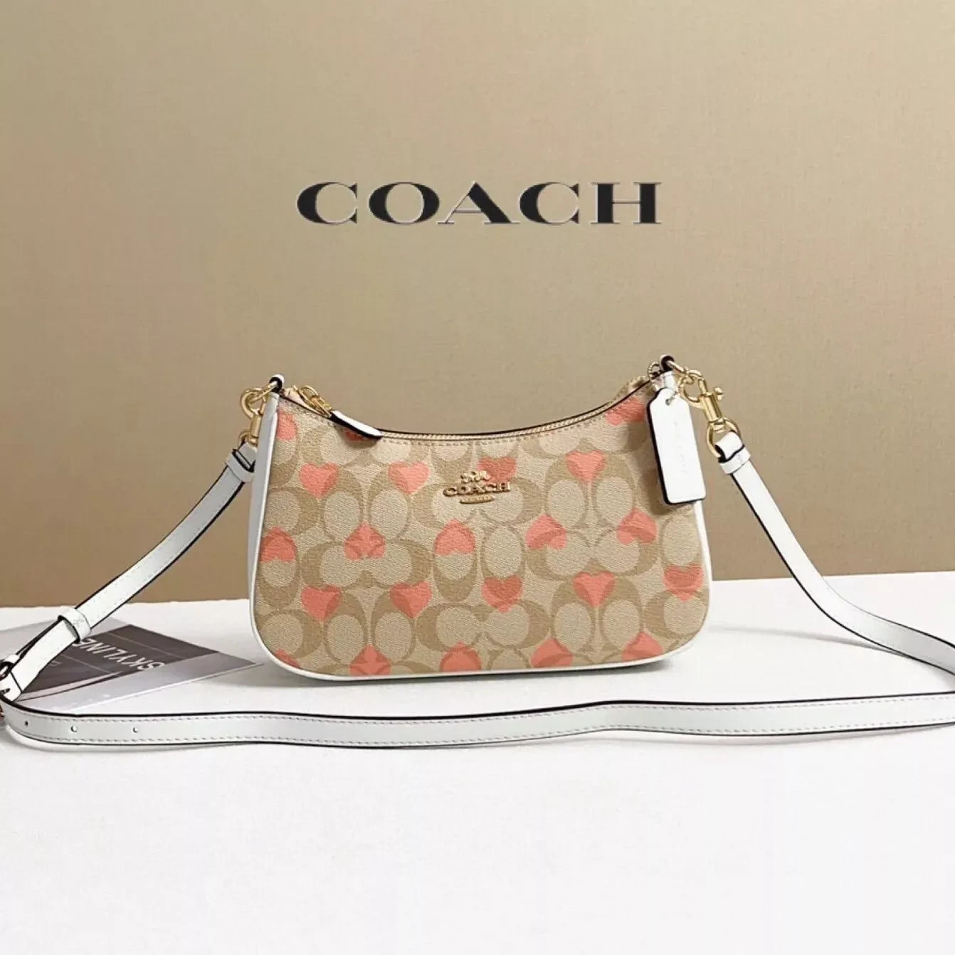 COACH Teri Signature Canvas Shoulder Bag Crossbody with Heart Print CP190 New