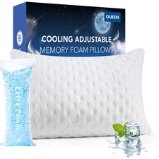 Cooling Side Sleeper Pillow Memory Foam Curved Adjustable Washable Cover Neck