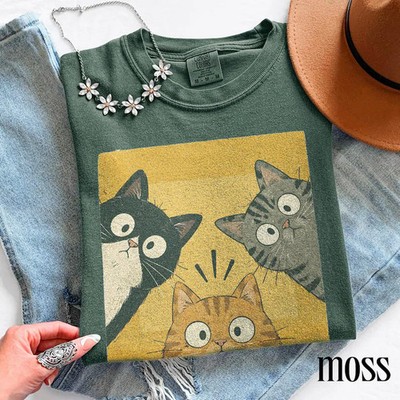 Vintage Funny Curious Cats Comfort Tee Animal Lover Humor