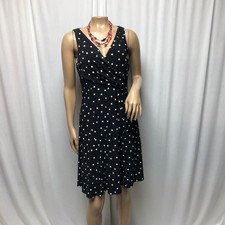 Chaps Dress Womens Small Black White Polka Dot Stretch Sleeveless Fit Flare