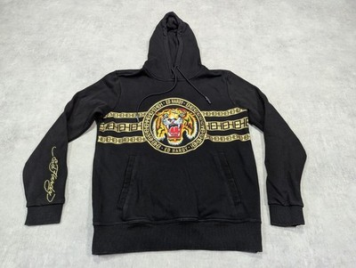 Ed Hardy Hoodie Herren L Grafik Tiger Streifen Sweatshirt Grunge Y2K bestickt