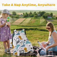 Dinosaurs Carseat Cover - Muslin Cotton Infant Car Seat Canopy, Breathable Ba...