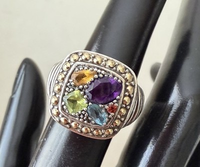 Effy Sterling Silver 925 &  18k Gold Amethyst Citrine Garnet Ring Size 7
