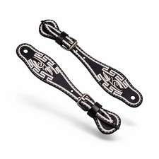 Correas de espuela bordadas Charro negras | Cuero mexicano Bordado Espuelas Correone