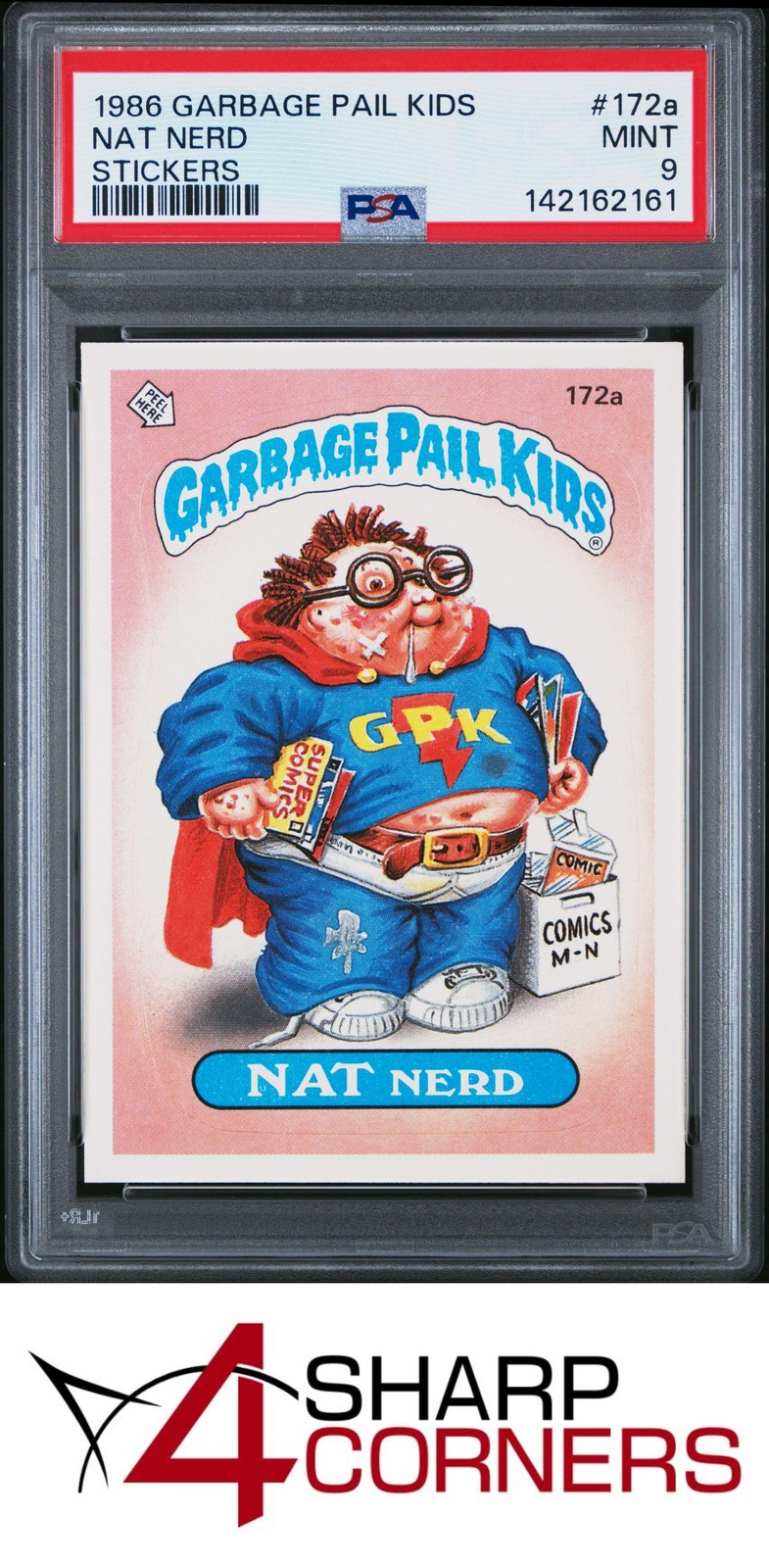 1986 GARBAGE PAIL KIDS STICKERS #172a NAT NERD SERIES 5 PSA 9 view 1