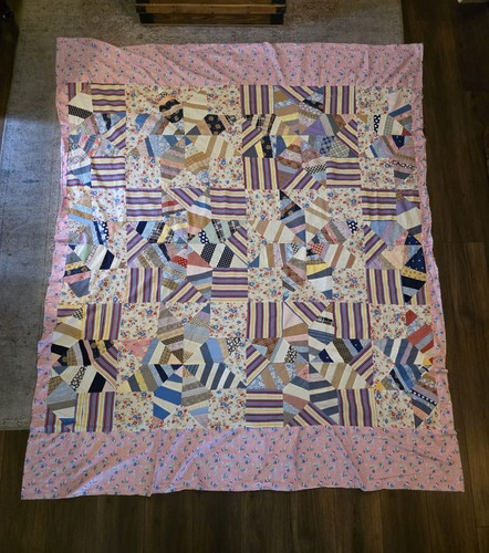 Vintage Quilt Topper groß handgenäht 70"×86" Bauernhaus Cabincore Cottagecore