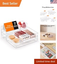 Drawer Organizer Set 7pcs Storage Trays for Makeup Jewelry Office Kitchen Clear