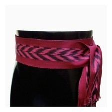 Vtg NOS Cochineal Red Wrap-Around Cotton Belt, Long Woven Ikat Fabric Sash SA58