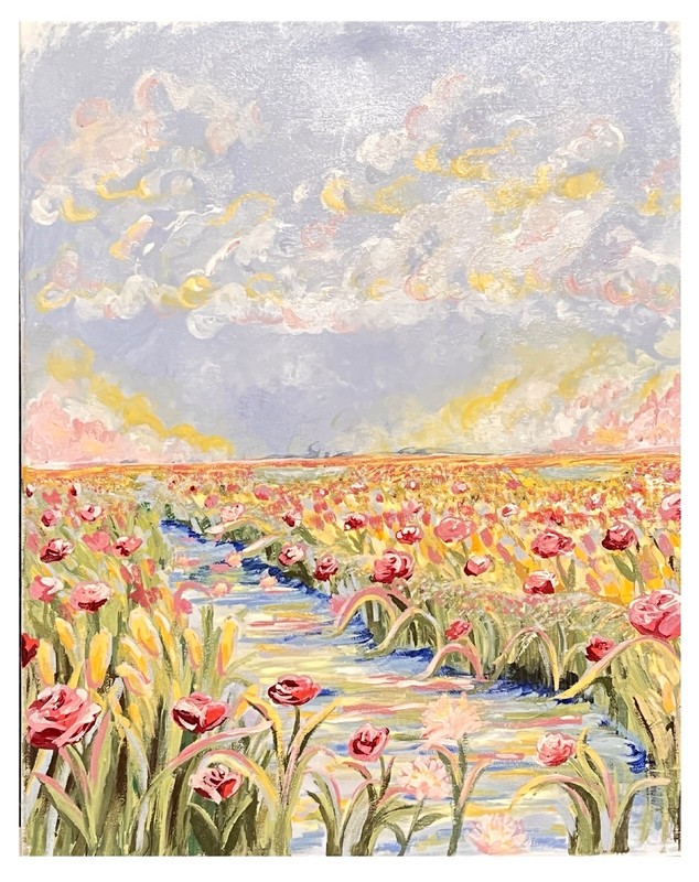 Signed Original Acrylic Canvas Impressionist Floral Landscape