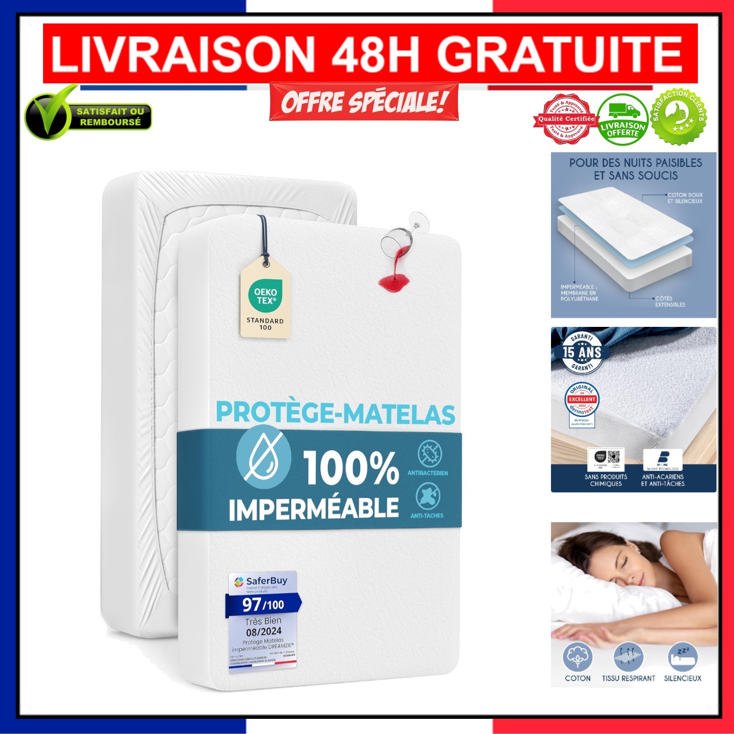 Protège matelas imperméable 90x190 Dreamzie alèse coton anti-acarien