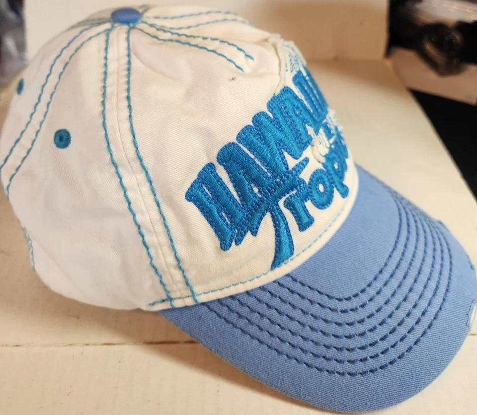 Hawaiian Tropic Blue/White Distressed Look Strap Back Hat - Image 3 of 4