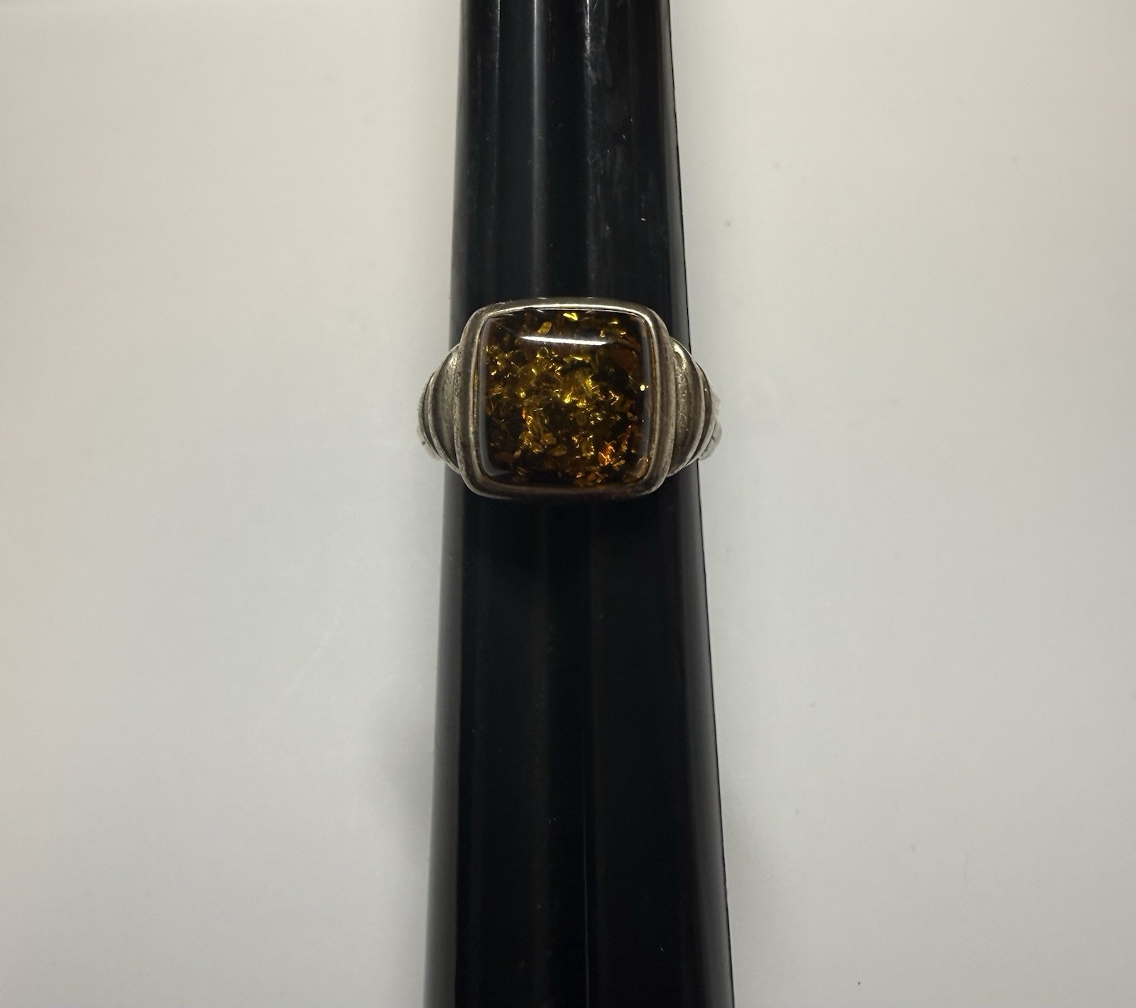 Sterling Silver Square Statement Ring Ribbed Band… - image 7