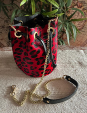 Mini borsa MINI BAG secchiello animalier rosso leopard vera pelle cavallino