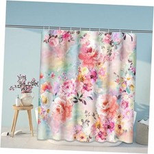 Shower Curtain Colorful Flowers Romantic Pink Teal 72"W x 72"L Pack of 1 