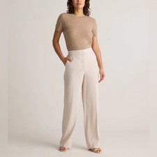 Quince Stretch Crepe Flat Front Straight Leg Pant in Sand NWT Size 4