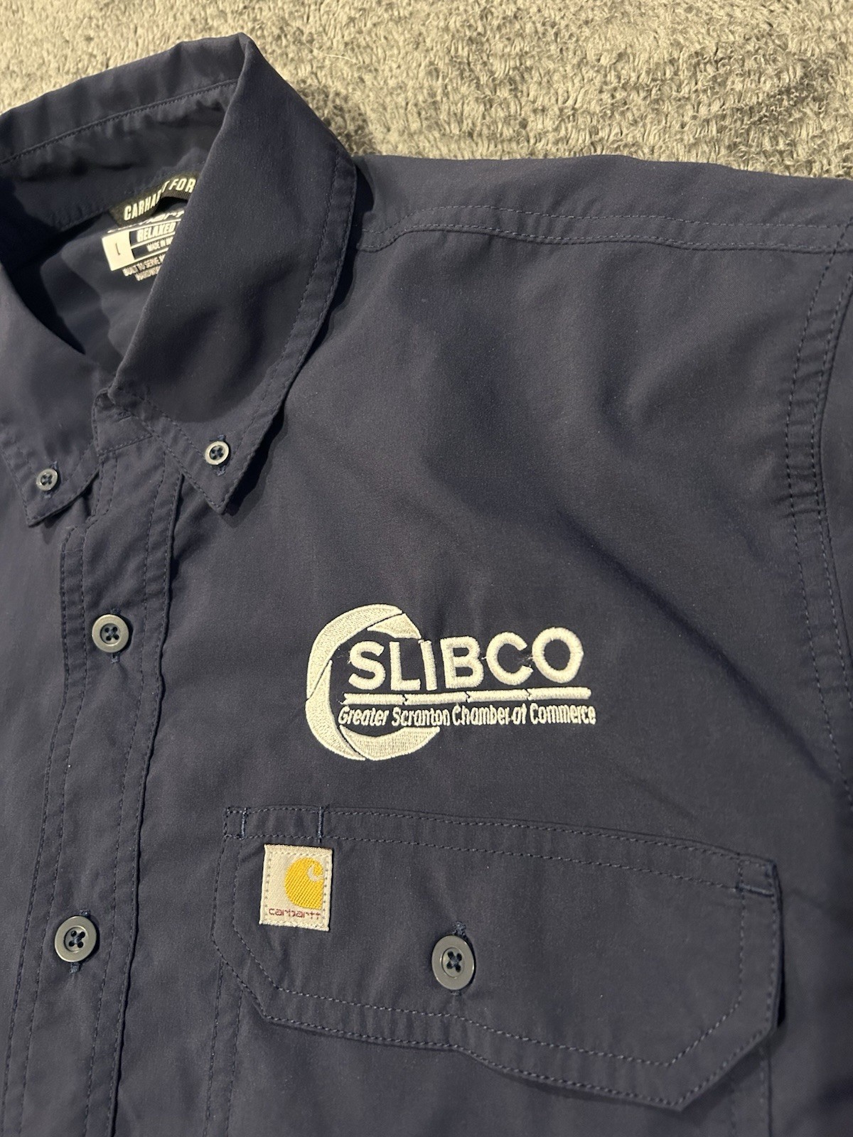 Carhartt Force Shirt Mens Large Navy Relaxed Fit Button Front Work Utility Logo thumbnail 2