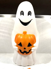 Ghost Holding Pumpkin Blow Mold LED Lights Up Decor 12"H Halloween NEW