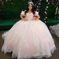 Giltter Pink Quinceanera Dresses Off Shoulder Sweet 16 Princess Girls Ball Gowns