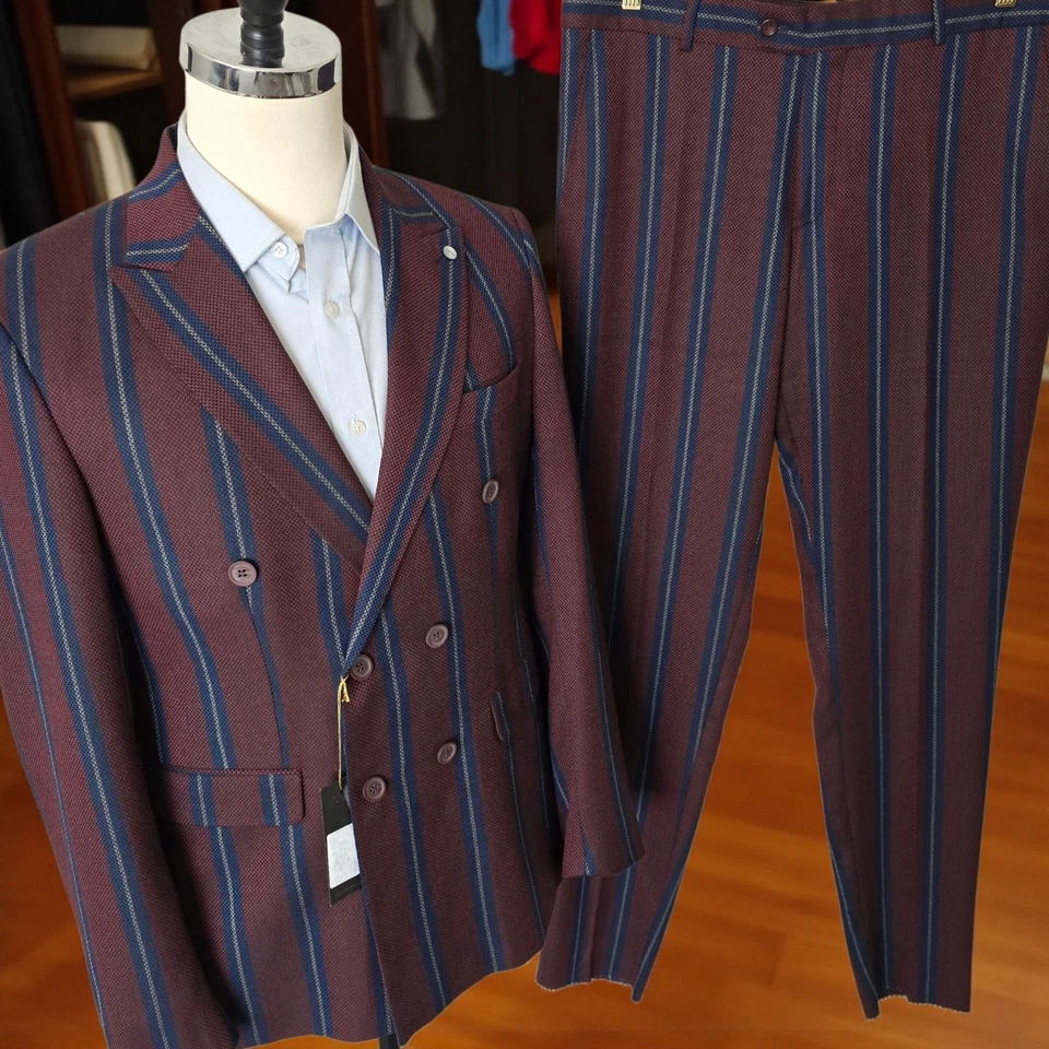 New Double Breasted Suit 42r Regetta Style 36xunfinshed Inseam Peak Lapel - Image 4 of 4