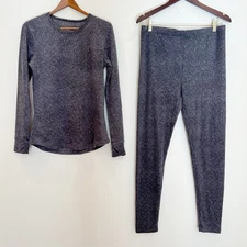 ClimateRight Cuddl Duds Base Layer Set Womens M Top L Pants Gray Fleece Thermal
