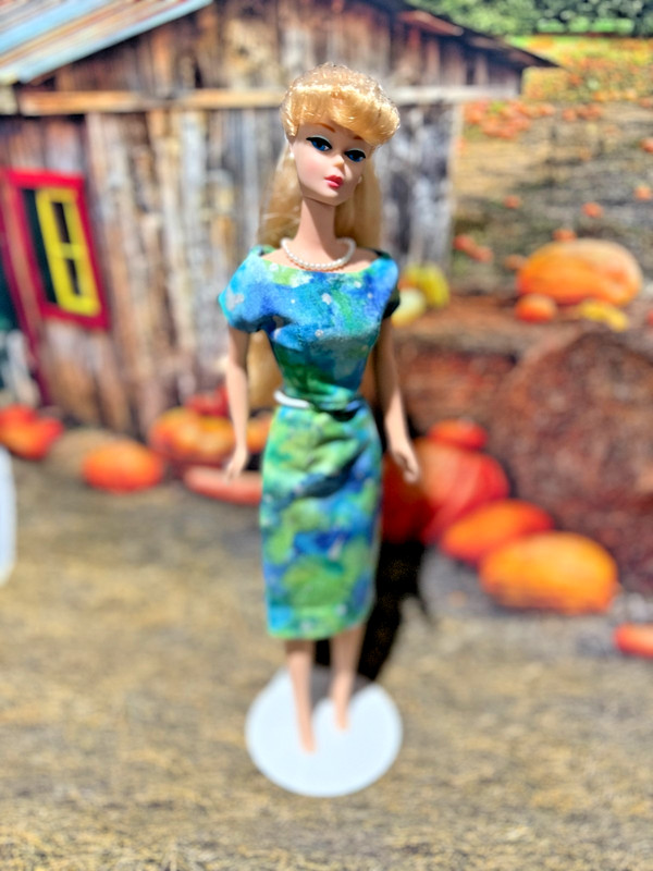 OOAK  BARBIE Stunning Blue , Green and Purple Swirl Pattern dress FASHION ONLY