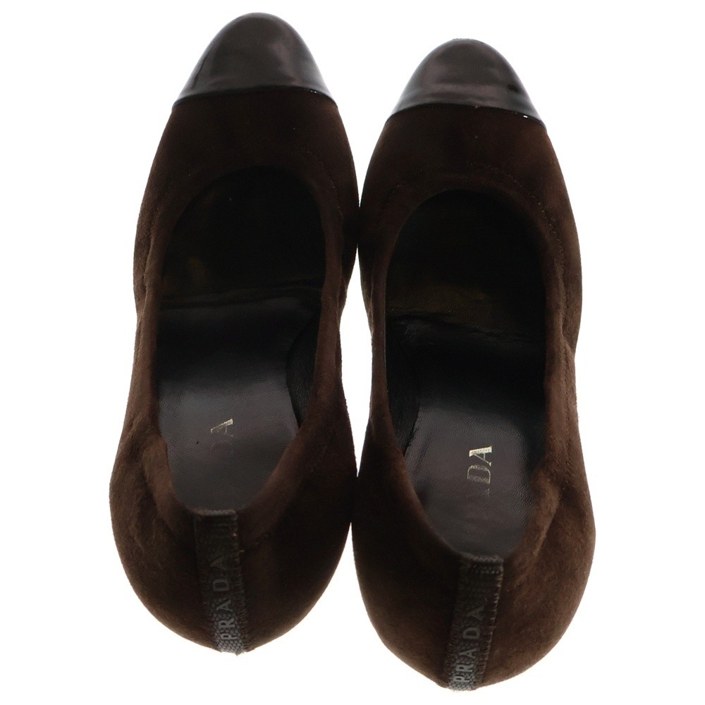 Prada Suede Patent Switching Combination Leather High Heel Pumps Shoes Brown thumbnail 4