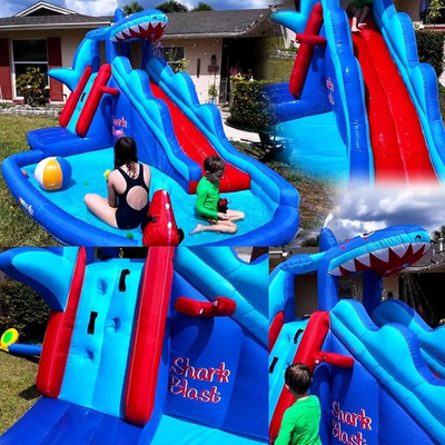 #ad Inflatable Water Slide Bounce HouseShark Water Bouncy House with Slide for KIDS $299.99