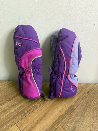 HEAD girls Purple Winter Gloves Small Warm Clip Together Mismatch L3