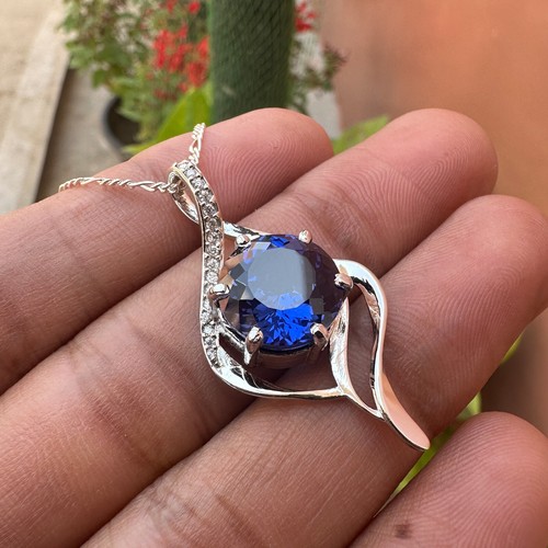 24 Ct Natural Certified Blue Sapphire Stunning Pendant in 925 Silver-S30 - Picture 3 of 5