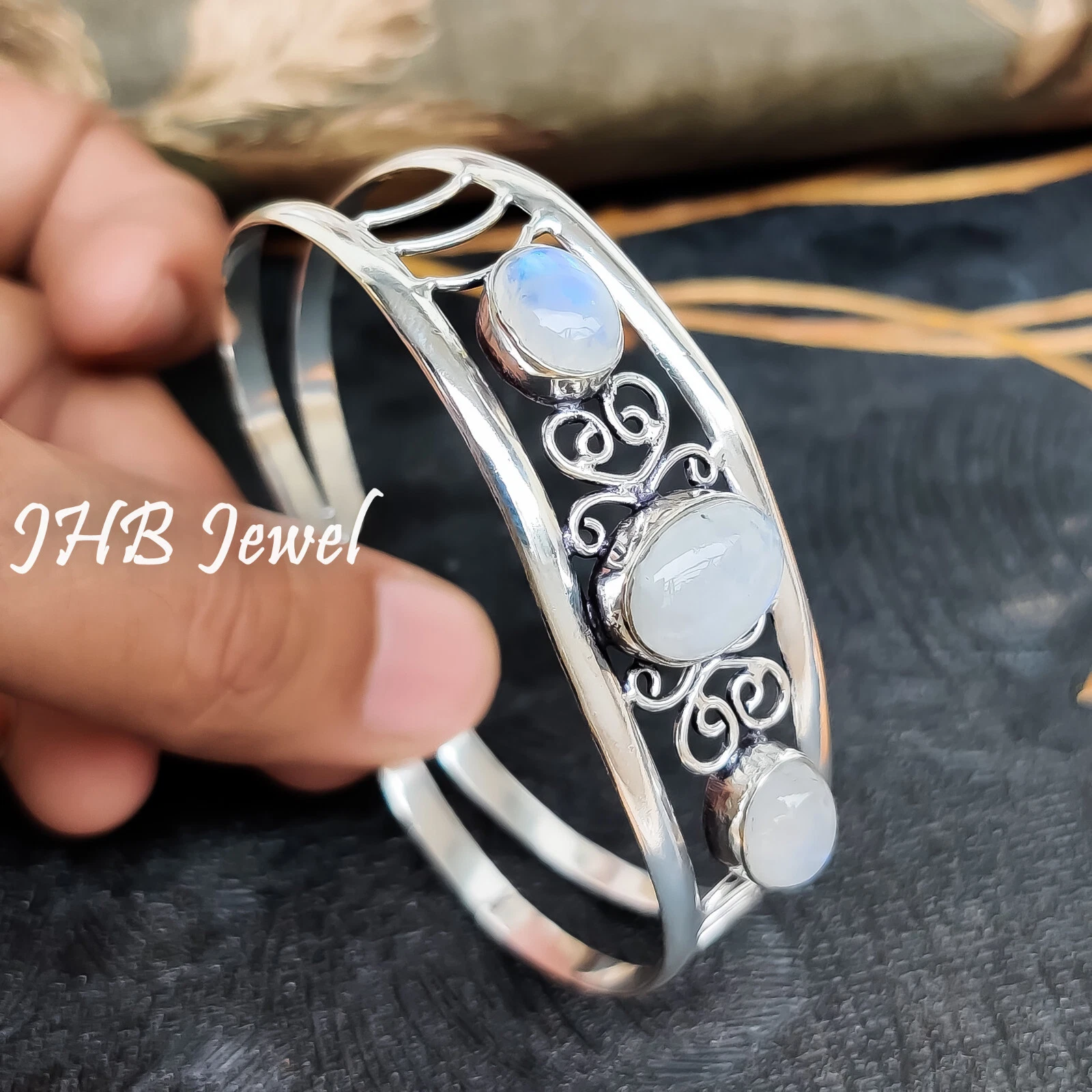 VALENTINO Bracciale in argento sterling 925 pietra di luna fuoco blu per una persona regalo