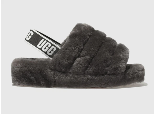 UGG Soft Fluff Yeah Slide pantofole scarpe donna sandalo grigio antracite taglia 9