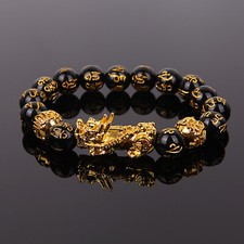 Feng Shui Black Obsidian Beads Bracelet Attract Wealth  Good Luck Bangle Gift