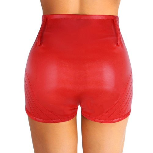 Pantalones cortos de cuero metálico brillante para mujer con correa ajustable con hebilla pantalones calientes - Imagen 28 de 52