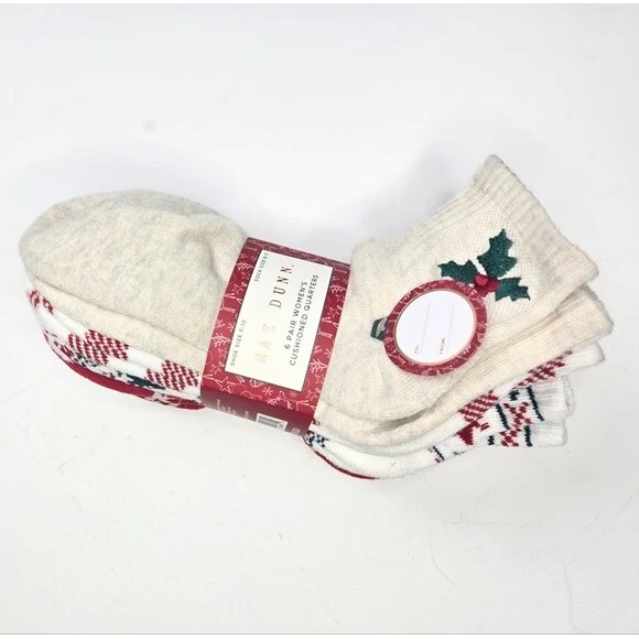 Calcetines al tobillo Rae Dunn rojos y beige festivos navideños nuevos paquete de 6 Foto 4 de 4